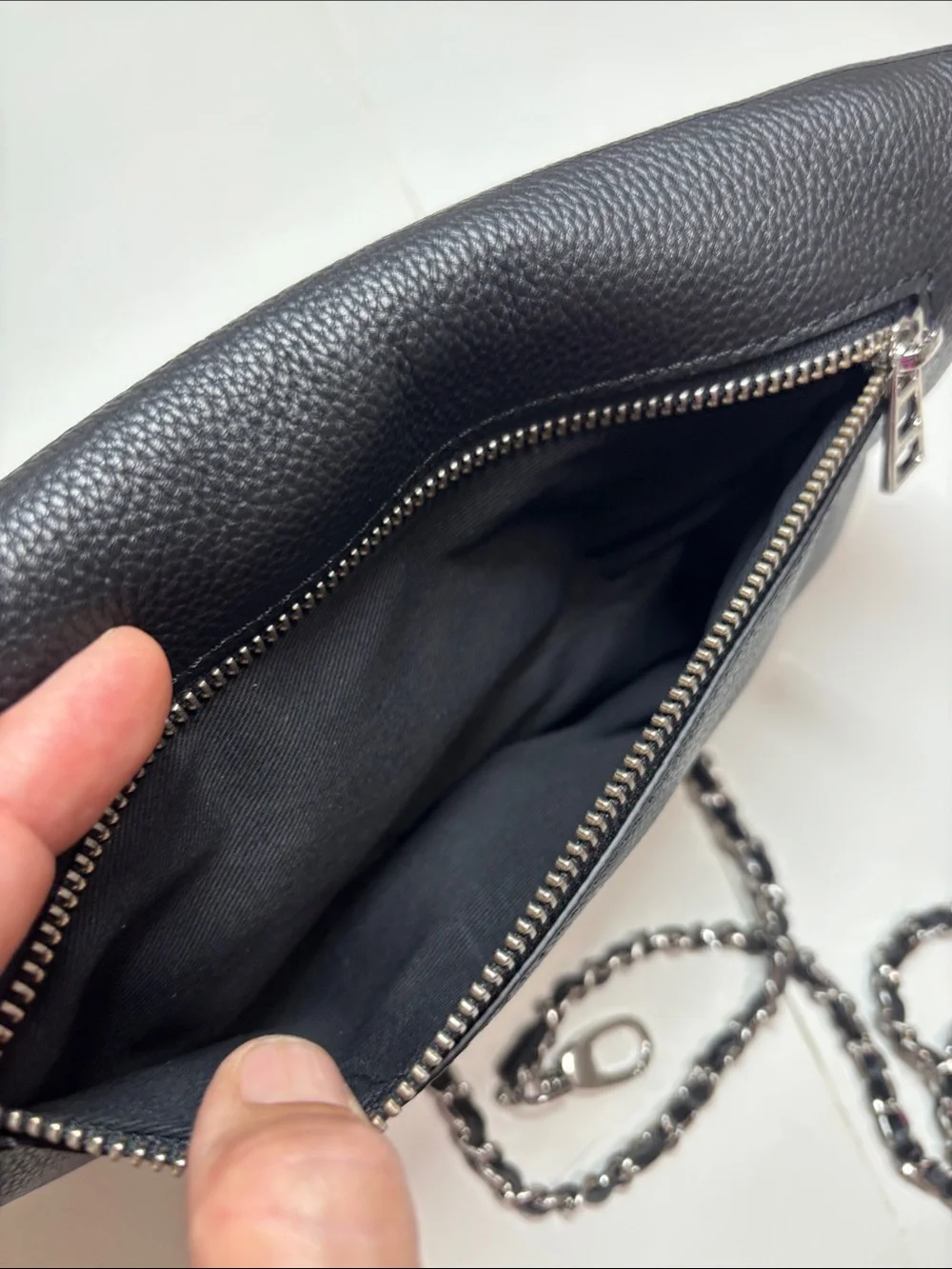 Zadig & Voltaire Black Leather Studded Chain Convertible Purse Clutch